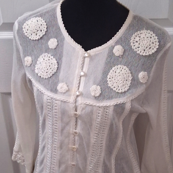 Kikit Off White Dainty Cardigan Sweater With Crochet & Embroidery.   Size L - Picture 1 of 7